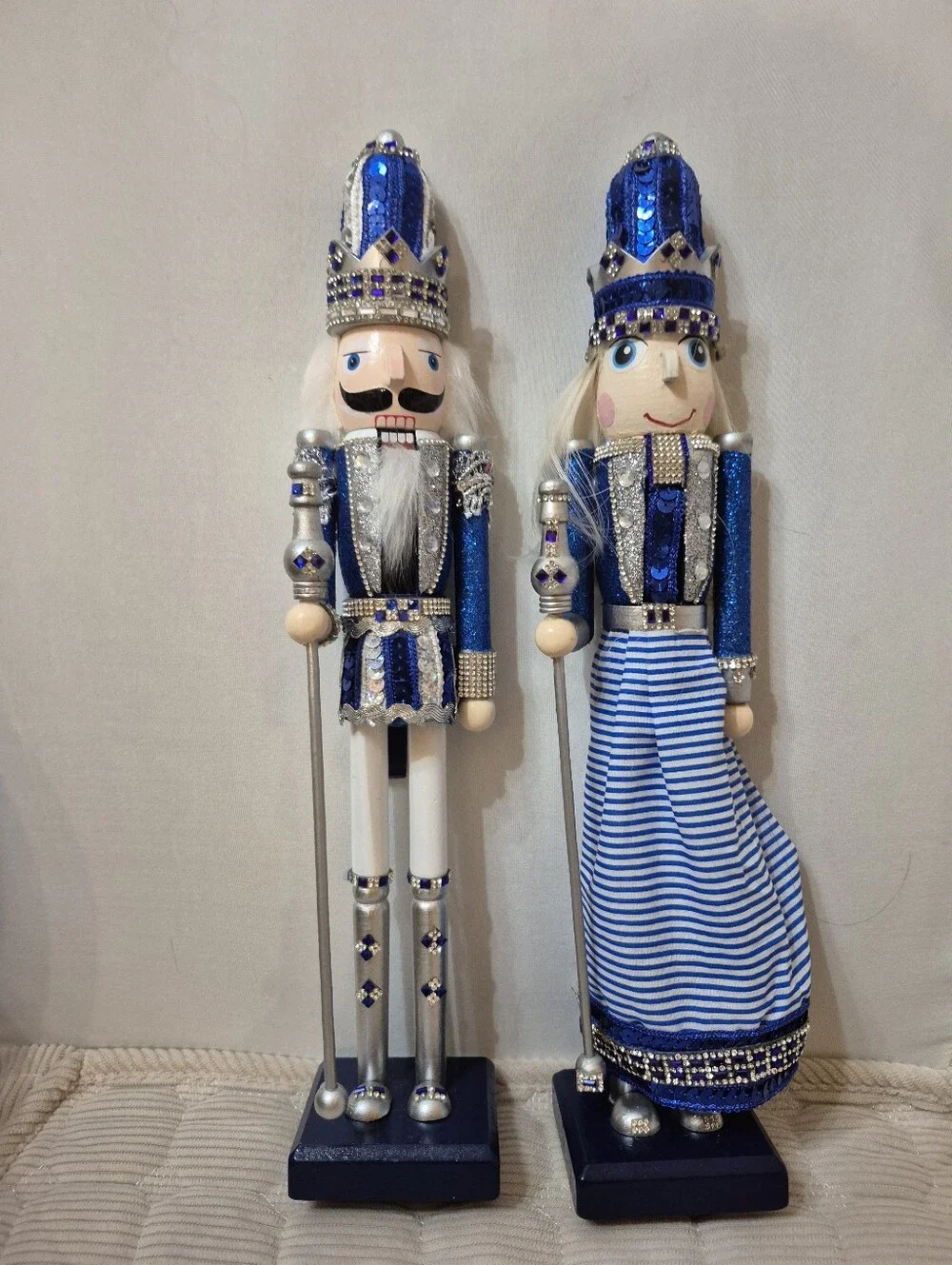 Blue and Silver Nutcracker Pair - Decorative Holiday Figurines